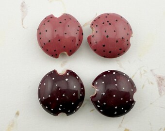 Hand Painted Polka Dot Stoneware Lentil Beads, Sets of Two