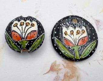 Hand-Painted Ceramic Tulip Bead or Pendant: Lentil Stoneware
