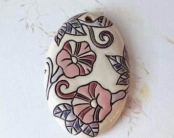 Morning Glory Stoneware Oval Pendant: Golem Design Studio Bead