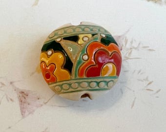 RESTOCKED! Fun Flowers Lentil Shaped Beads, Small Focal or Pendant, Mixed Technique