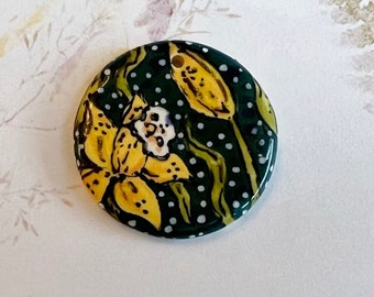 Daffodil by Damyanah Studio, Small Pendant, Hand Painted and Hand Glazed Stoneware Pendant