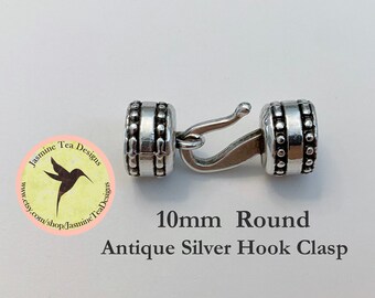 10mm Antique Silver Round Hook Clasp, Over All Measurement 33x13x13mm, Perfect For Size 6 Seed Beads, Kumihimo Beaded Braids