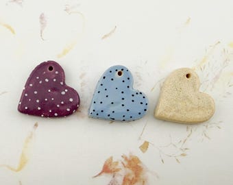 Handcrafted Stoneware Polka Dot or Beige Hearts, Sets of 2