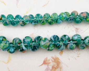 Capri Sea Grouping, Unicorne Boro Teardrops, 25 Beads per Strand, 1 medium and 1 mini