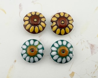 Sunflower, Small Lentil Shaped Beads, Set of 2