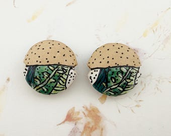 River Design, Set of Two, Lentil Shaped Ceramic Bead