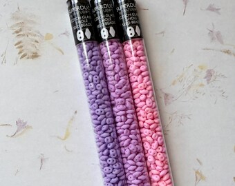 SuperDuo Czech Glass Beads, Matte Purple, Lilac, Pink, 2-Hole Beads