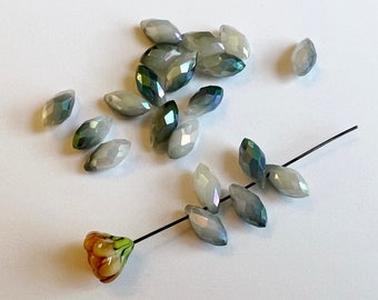 Blue Grey Plated Crystal, Faceted Teardrops, Glass Briolette, 6x12mm Faceted Teardrop Beads, 20 Teardrops Per Bag