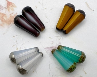 Faceted Dangle Drops, 20x9mm, Set of 8 Drop Beads, 2 Each of Sky Blue Picasso, Glass Silver, Yellow Gold and Purple White Picasso