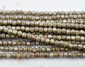 3mm English Cut Rounds, Opaque Green Ultra Luster, 50 Beads per Strand