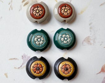 Set of 2 Handcrafted Stoneware Lentil Beads, Bulgaria