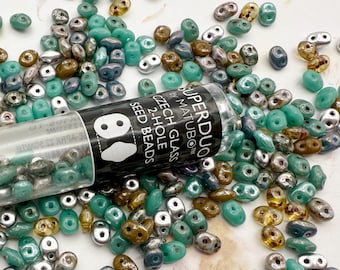 SuperDuo African Turquoise Mix, Matubo SuperDuo Beads, 2.5x5mm, 22 Grams, Tubed