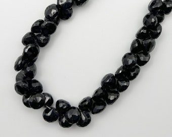Natural Black Spinel, Faceted Onion Stones,  8mm Stones Strand, Top Drilled, 53 Stones