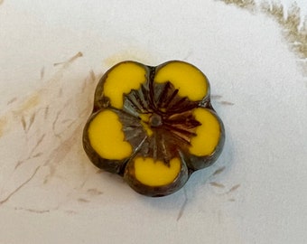 Hibiscus Flower, 21mm, Dandelion with Picasso Finish, Table Cut Czech Glass Hibiscus Flowers, 1 Piece