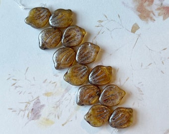 Peony Petal Beads 9x12mm, Translucent Crystal Champagne, Peony Petals, Czech Glass Beads