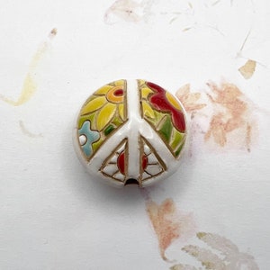 Peace Sign, Flower Power Bead, Multi Colored Floral Peace Sign, Artisan Focal Bead, Golem Design Studio Beads
