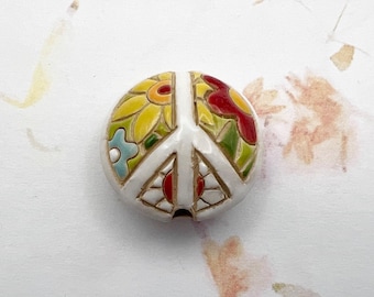 Peace Sign, Flower Power Bead, Multi Colored Floral Peace Sign, Artisan Focal Bead, Golem Design Studio Beads