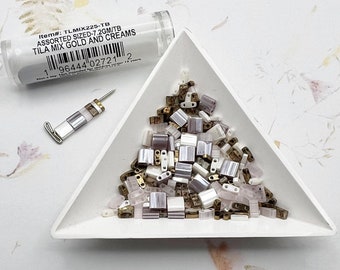 Tila Mix, Gold and Creams, Miyuki Assorted Sizes in a Tube, 7.2 GM, Includes 2 Colors Each of Quarter, Half and Tila Beads