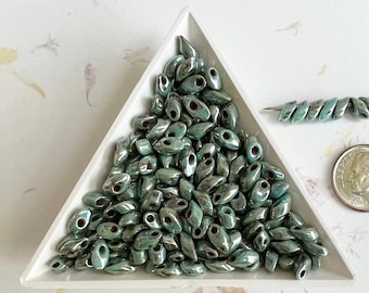 Seafoam Green Luster Picasso, Miyuki 4x7mm Long Magatama Beads, 25 grams, Miyuki