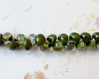 Green Boro Glass Teardrop Beads, Handmade Lampwork, 25 Strand