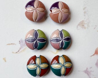 Handcrafted Stoneware Lentil Beads, Golem Design Studio, Mixed Technique (Set of 2)