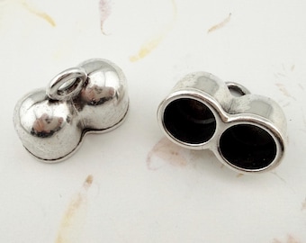 Antique Silver Double End Cap: Kumihimo Braid Connector (Set of 2)