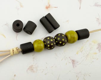 NEW! Set of Ten, Unglazed Black Clay and Glazed Terra Cotta Beads