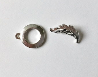 Sterling Silver Plated Brass, Leaf Toggle Bar And Ring, Nunn Design Leaf Toggle Set