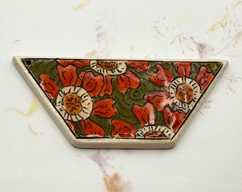 Crazy Poppies by Damyanah Studio, Stoneware Trapezoid Pendant, Hand Crafted in Bulgaria