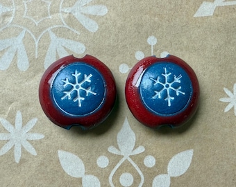 Handcrafted Stoneware Snowflake Beads, Lentil Shape, Large Hole, Set of 2