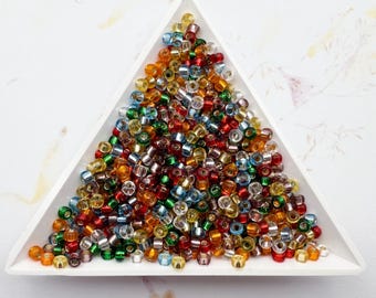 Miyuki Size 8 Silver Lined Rainbow Blend, Size 8 Seed Bead Mix in Blue, Red, Yellow Tones, Miyuki Seed Bead Mix, 5 Inch Tubes, 22 Grams