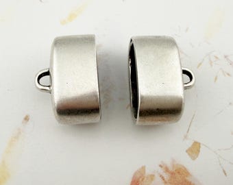 Antique Silver Oval Cord Ends: Kumihimo Braid Findings (Set of Two)