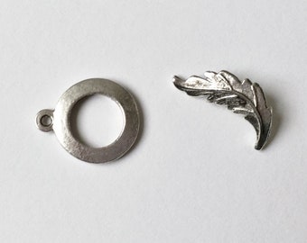 Antique Silver Plated Brass, Leaf Tooggle Bar And Round Loop, Nunn Design Leaf Toggle Set, 2 Piece Set