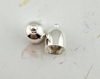 Silver Plated Bullet End Caps, 8mm, Set of 2