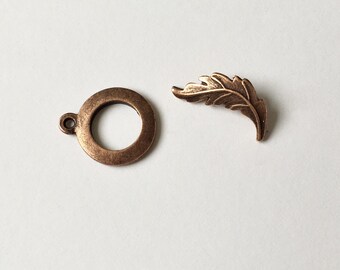 Antique Copper, Leaf Toggle Bar And Round Toggle Loop, Nunn Design Leaf Toggle Set, 2 Piece Set