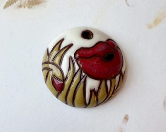 Dark Red Poppy Terra Cotta Pendant, Golem Design Studio