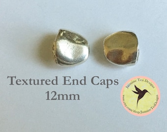 Pewter Mykonos Textured End Caps, 12mm, Set of 2 End Caps, Pewter Casting, Greece, Oval Kumihimo End Caps