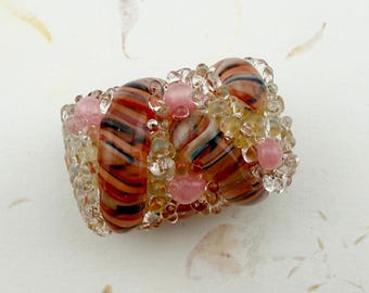 Lamp Worked Pendant Bead, Large Hole Oblong Bead, Specialty Clear Glass Details