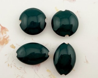 Artisan Stoneware Beads, Set of 2, Almond or Lentil Shaped, Glazed Ceramic, Dark Teal
