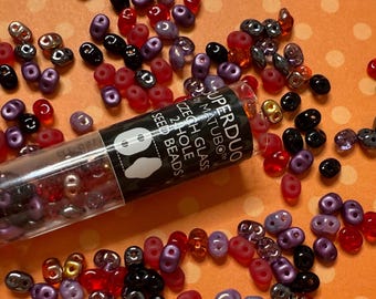 Haunting Mix, Matubo SuperDuo Beads, 2.5x5mm, 22 Grams, Tubed, Halloween SuperDuo Mix
