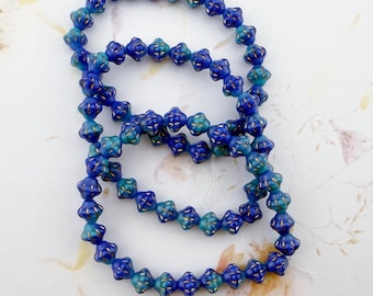 Czech Beads, 6mm Saturn, Royal Blue Silk with a Gold Wash