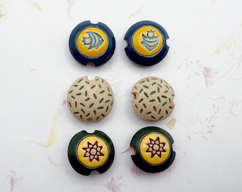 Set of 2, Golem Design Studio Small Lentils, Handcrafted Stoneware Beads, Mixed Technique Stoneware Beads, Glazed Stoneware Bead, Large Hole