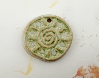Reactive Glaze Tribal Sun on High Fired Stoneware, Pendant