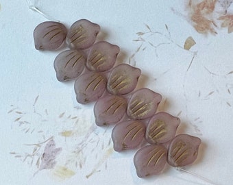Peony Petal Beads 9x12mm, Transparent Matte, Barely Pink Peony Petals, Barely Pink with Gold Wash, Czech Glass Beads
