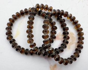5x3mm Faceted Rondelle, Root Beer with an Antique Silver and AB Finish