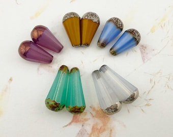 Czech Glass Faceted Drop Beads, 15x8mm and 20x9mm, Set of 10