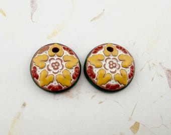 Hand Crafted Stoneware Acanthus Beads: Majolica Style, Set of Two