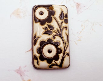 Old Lace Glaze, Stoneware Pendant, Rectangle Stoneware Old Lace Pendant, Black and White Glazed  Rectangle Pendant with Old Lace Design