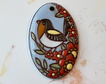 Song Bird Terra Cotta Pendant, Garden Flowers, Golem Design