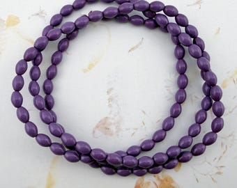 Hollyhock Purple Oval Pressed Rice Beads, 6x4mm